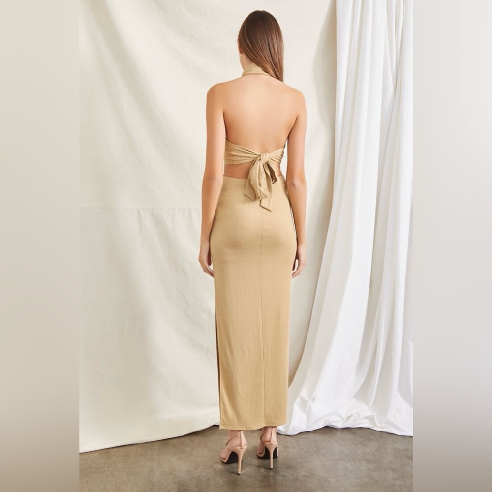 Forever 21 Halter Slit Maxi Dress size Small (New with tag). CAPPUCCINO color.